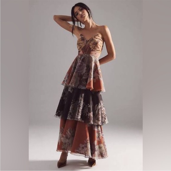 Anthropologie Dresses & Skirts - NWT Anthropologie Geisha Designs Martina Brown Floral Tiered Strapless Dress 1X